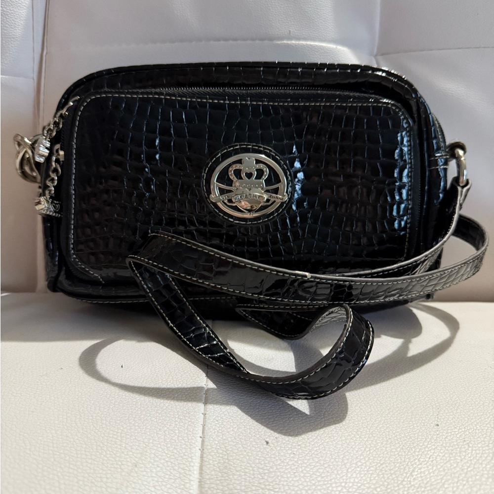 Black Crocodile-Embossed Women's Bag